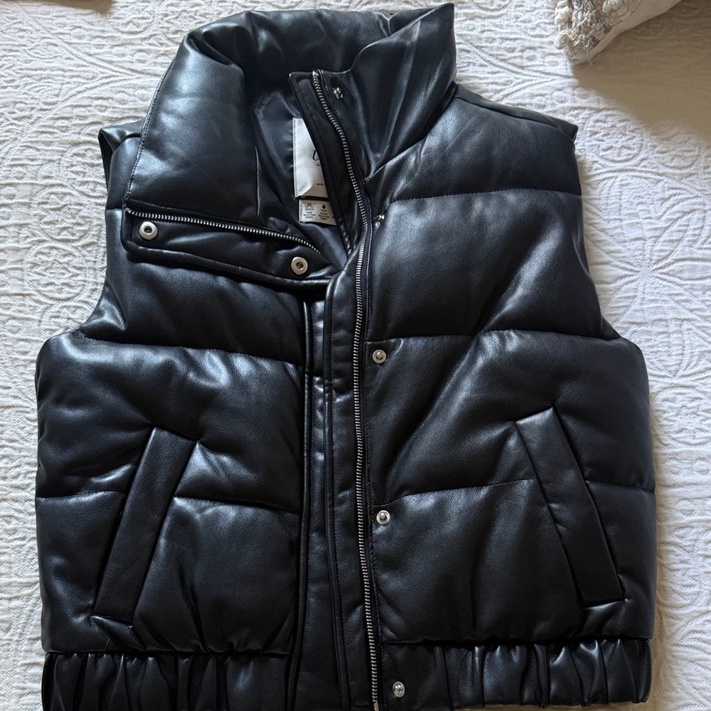 Abercrombie & Fitch Black Faux Leather Puffer Vest